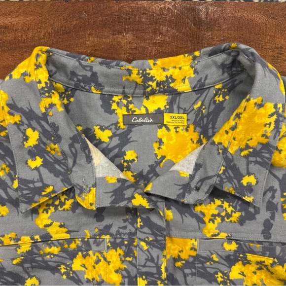 Cabela’s Women’s Floral Flannel Button-Up Shirt Yellow & Gray 2XL Pima Cotton - Picture 2 of 6